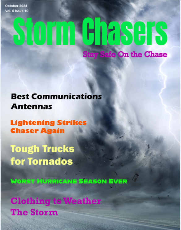 Cover for fictional Storm Chaser Magazine. Graphic design and copy by Judy Baldwin